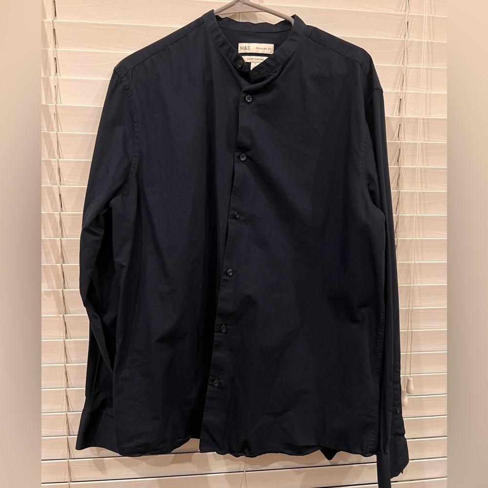 Large Marks & Spencer smart collar shirt in dark navy